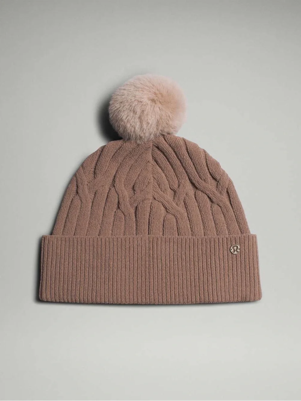 lululemon athletica Taupe Cable-Knit Pom Beanie